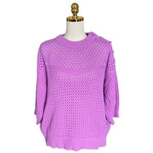 J CREW | Elbow-Sleeve Sweater with crocheted shoulder buttons Women's Lilac XL